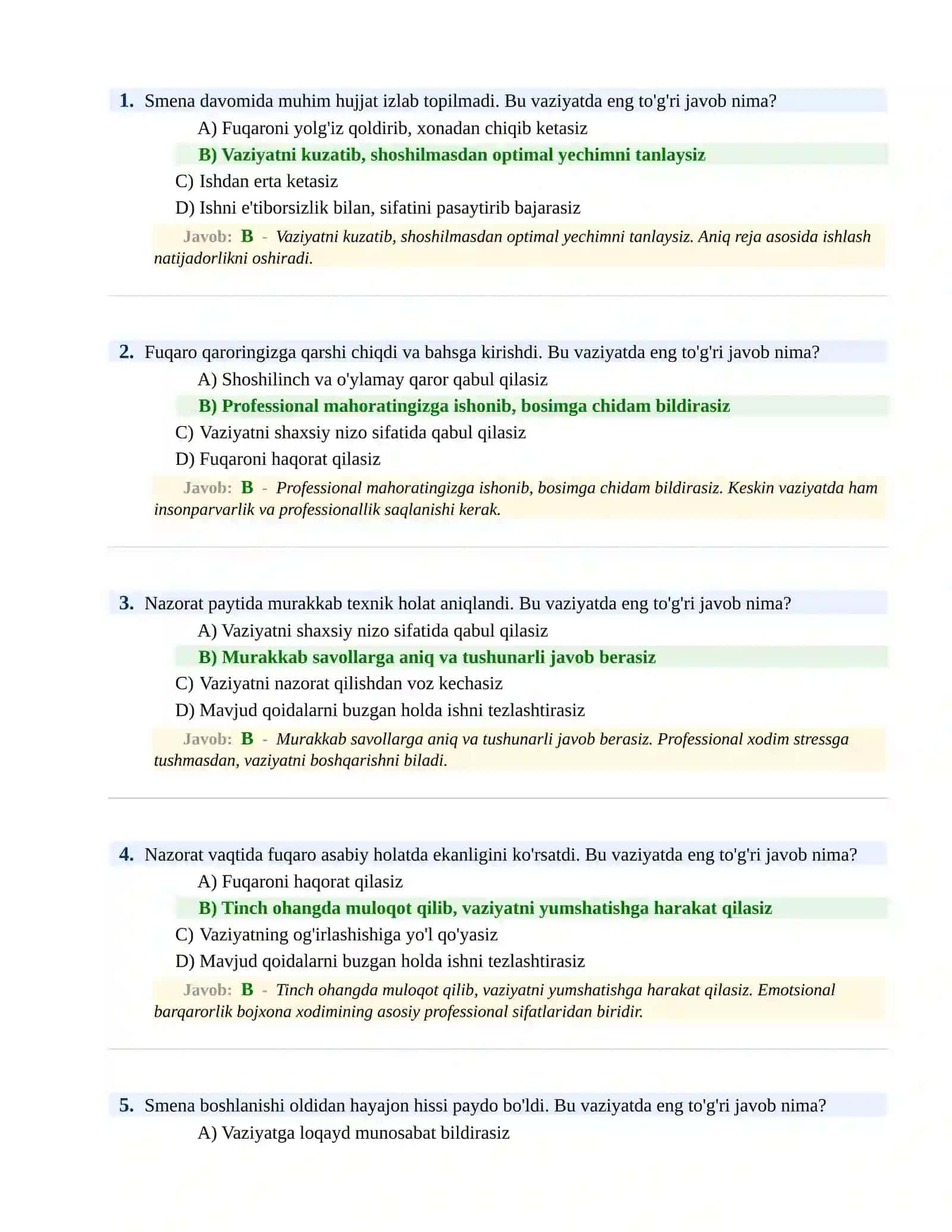 BOJXONA XIZMATIGA ISHGA KIRISH PSIXOLOGIK SINOV Testlari 2