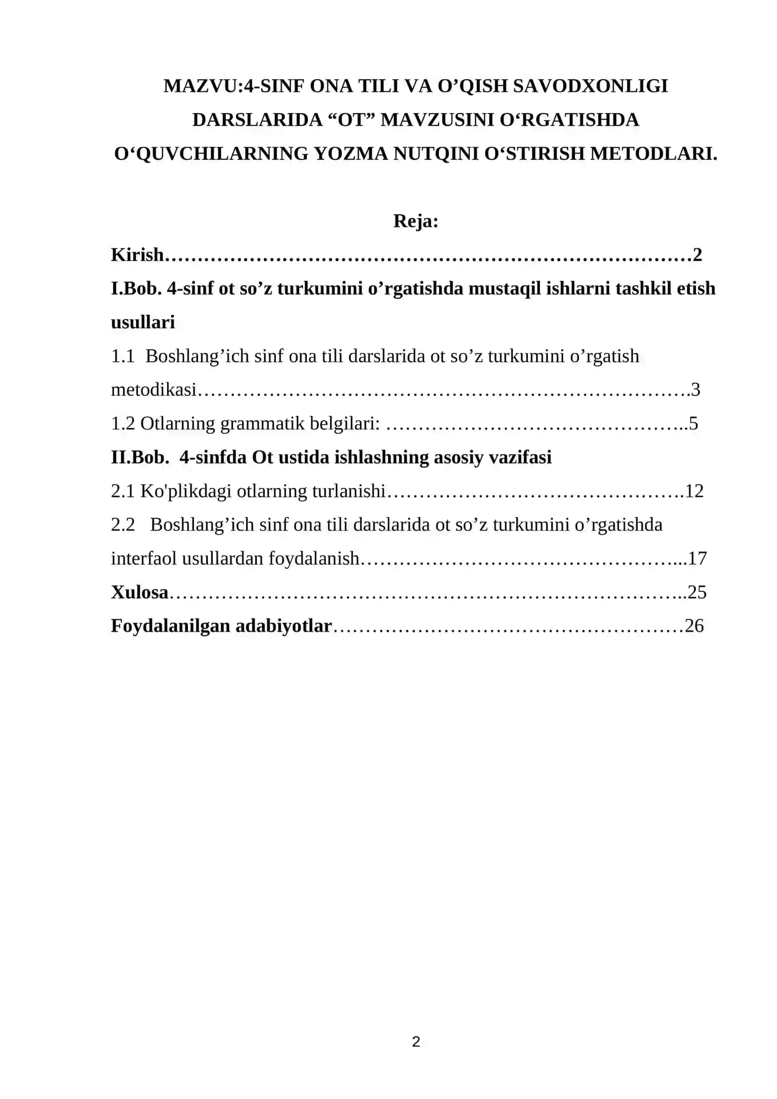 4-SINF ONA TILI VA O’QISH SAVODXONLIGI DARSLARIDA “OT” MAVZUSINI O‘RGATISHDA O‘QUVCHILARNING YOZMA NUTQINI O‘STIRISH METODLARI 2