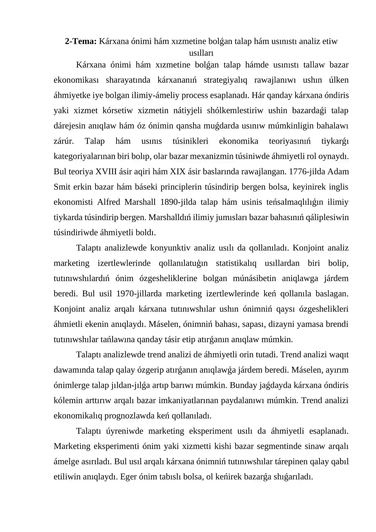 Marketing sistemasındaǵı analiz túrleri hám olardıń tiykarǵı usılları 2