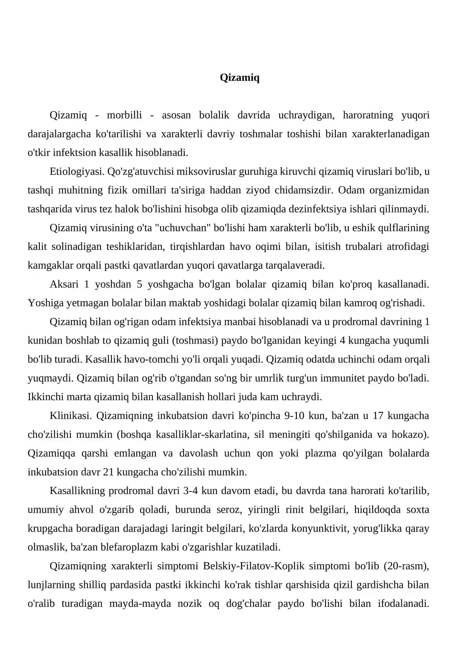 Qizamiq. Suvchechak. Skarlatina. Ko’kyo’tal. Difteriya (bo’g’ma). Yuqumli mononukleoz kasalligi 2