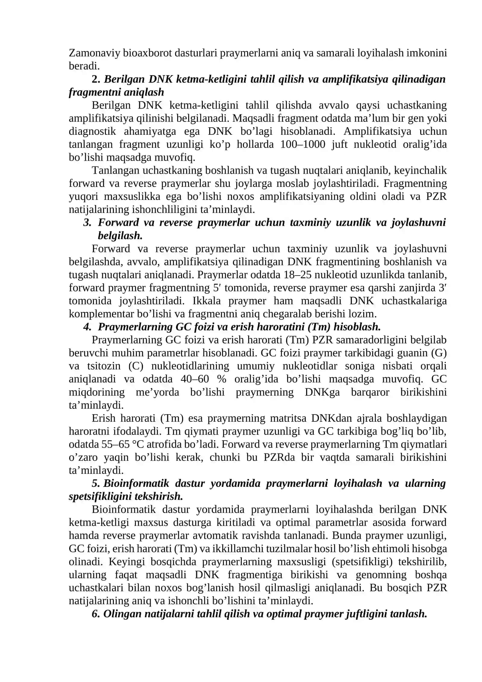 Polimera zanjir reaksiyasi (PZR) uchun praymerlar dizayni 2