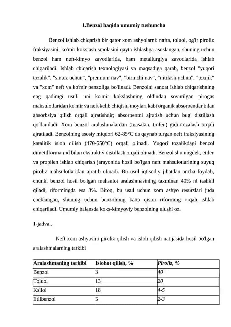 Benzol ishlab chiqarish 2