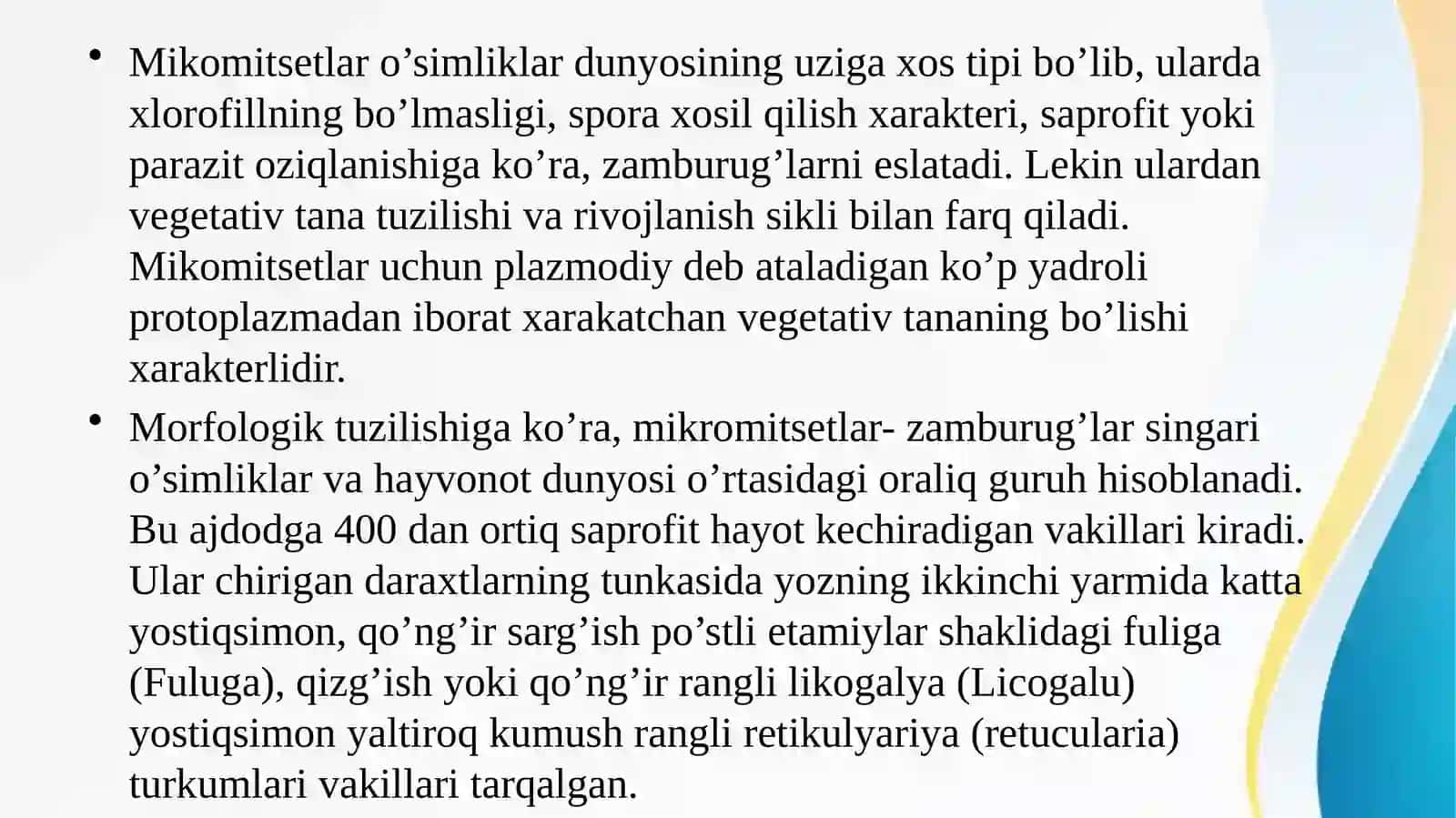 Mikomitsetlar o’simliklar dunyosining uziga xos tipi 2