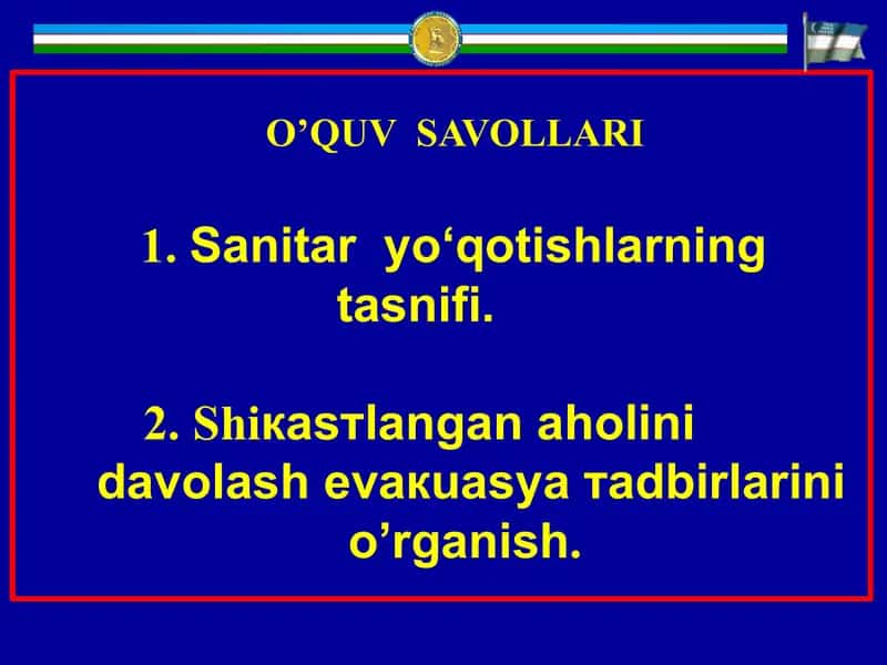 FV shikastlangan vuqarolarni DETni tashkillashtirish 2