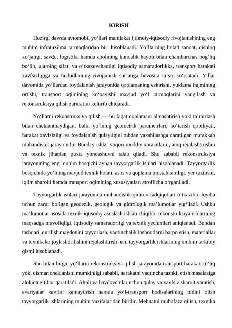 Yo’llarni Rekonstruksiya Qilishdagi Tayyorgarlik Ishlari 2