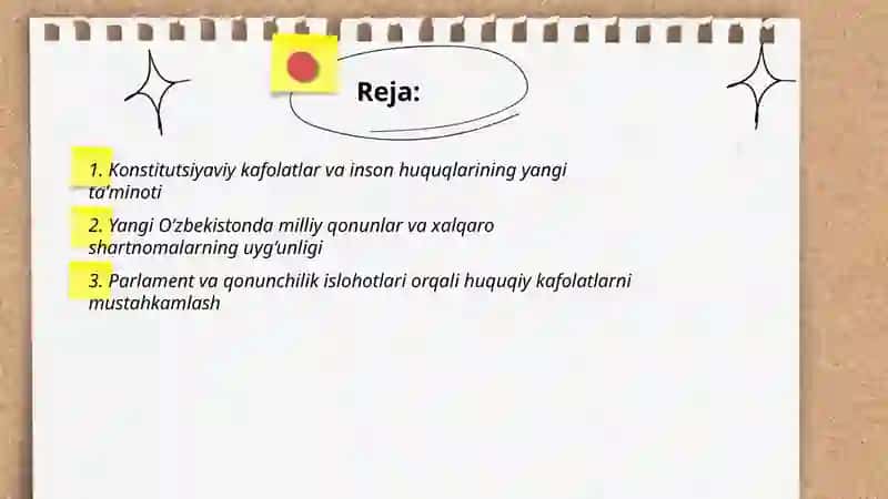 Yangi O‘zbekistonda inson haq-huquqlari va erkinliklari kafolatining yaratilishi 2