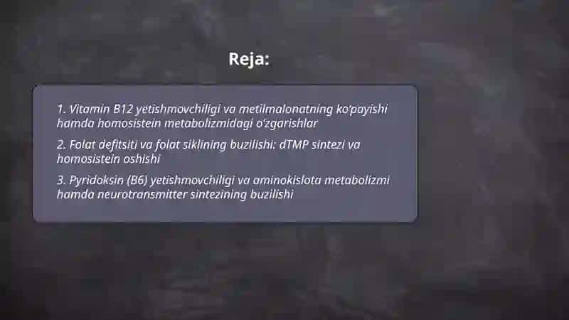 Vitaminlar almashinuvi buzilishi uchun xos boʻlgan metobolik oʻzgarishlar 2