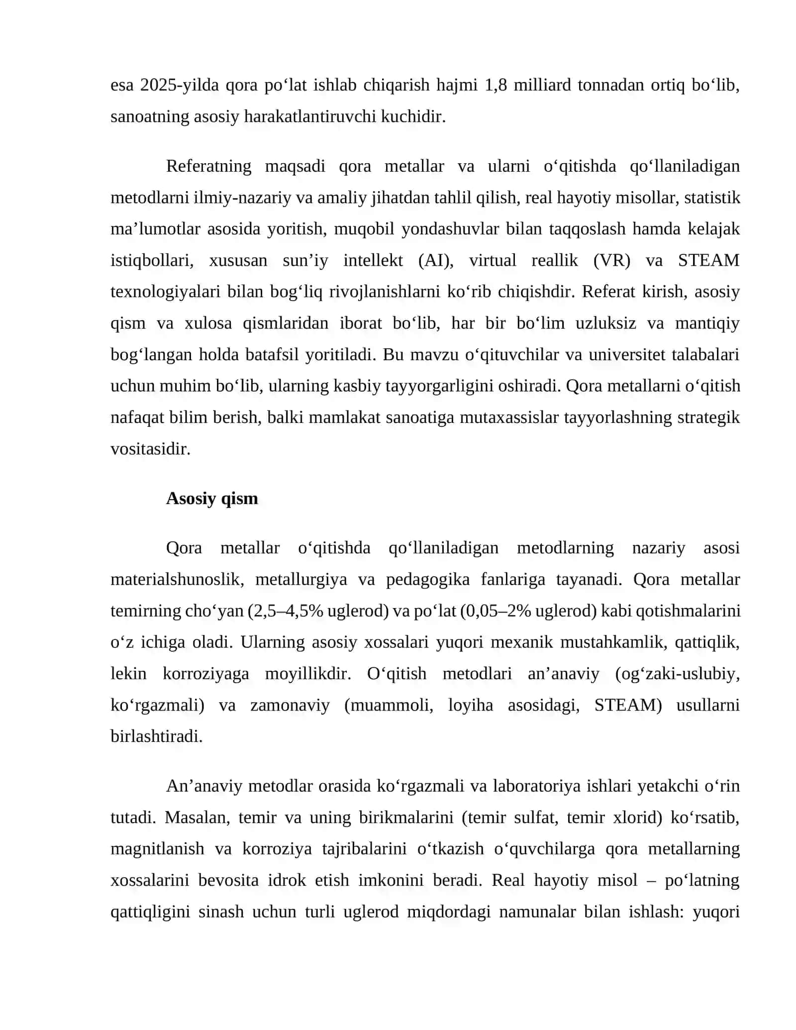 Qora metallar va ularni o‘qitishda qo‘llaniladigan metodlar 2