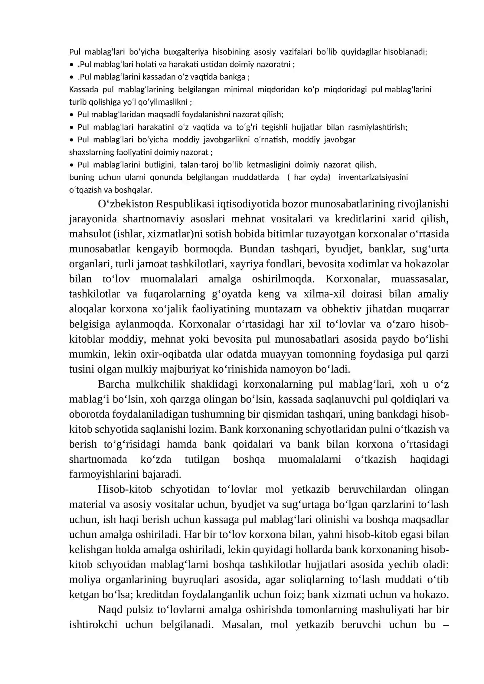 Xo‘jalik yurituvchi sub’ektlarda pul mablag‘lari va valyuta jarayonlarini xisobining vazifalari va axamiyati 2