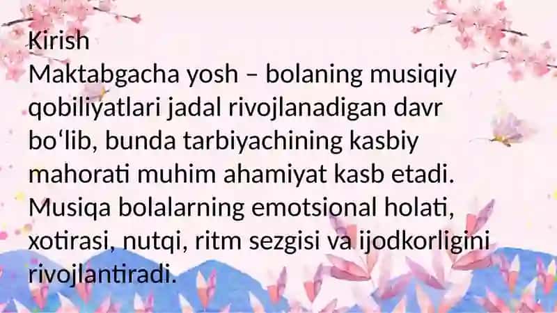 Maktabgacha ta’lim tashkilotlarida bolalarda musiqiy ta’lim berishda tarbiyachi faoliyati 2