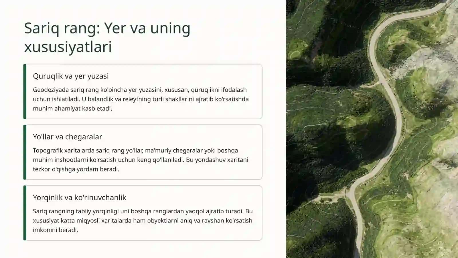 Muhandislik geodeziyasi va topografik chizmachilikda ranglar: Sariq, Ko'k va Qizil 2