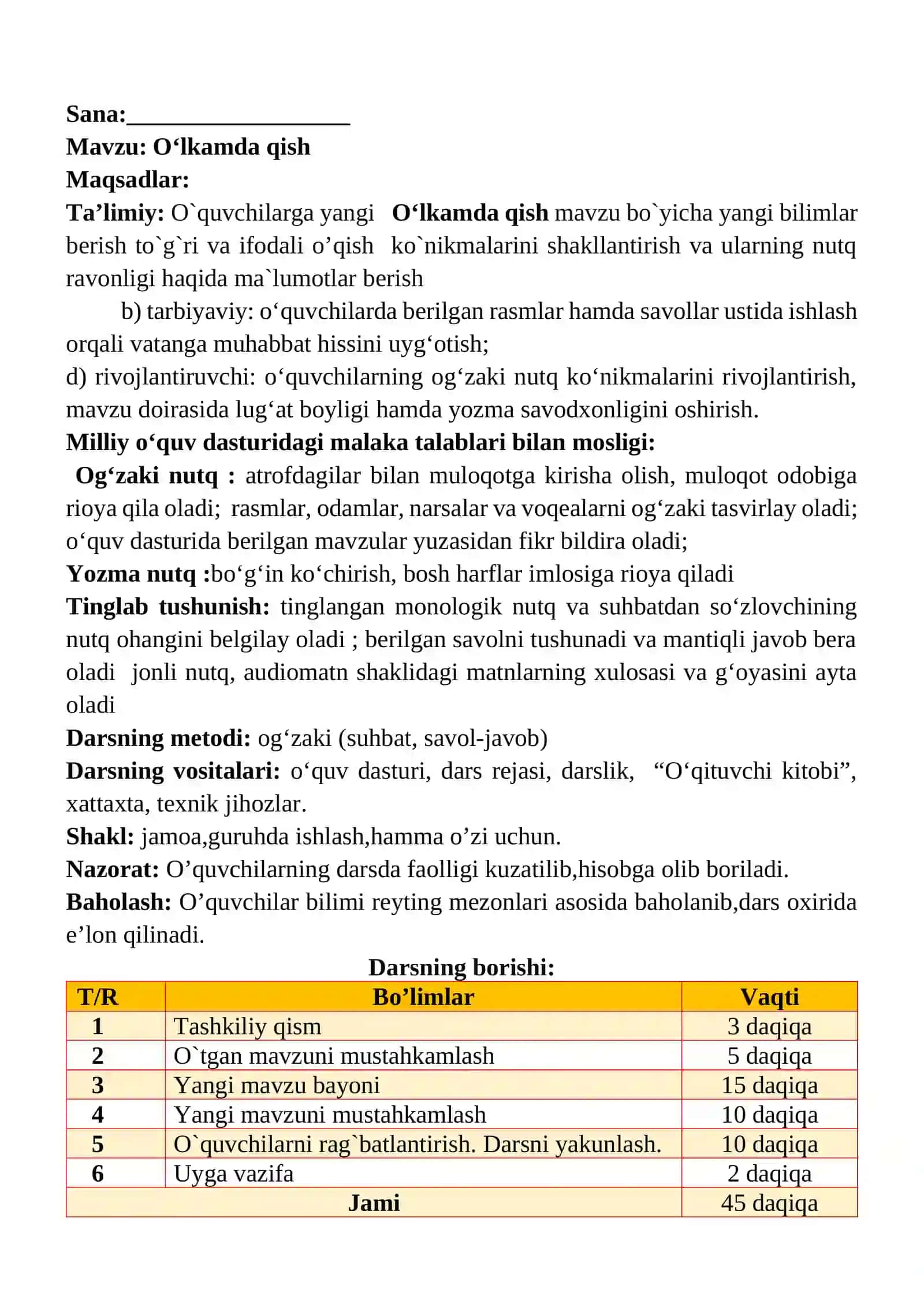 Oʻlkamda qish 1-sinf o'qish savodxonligi dars ishlanmasi 2