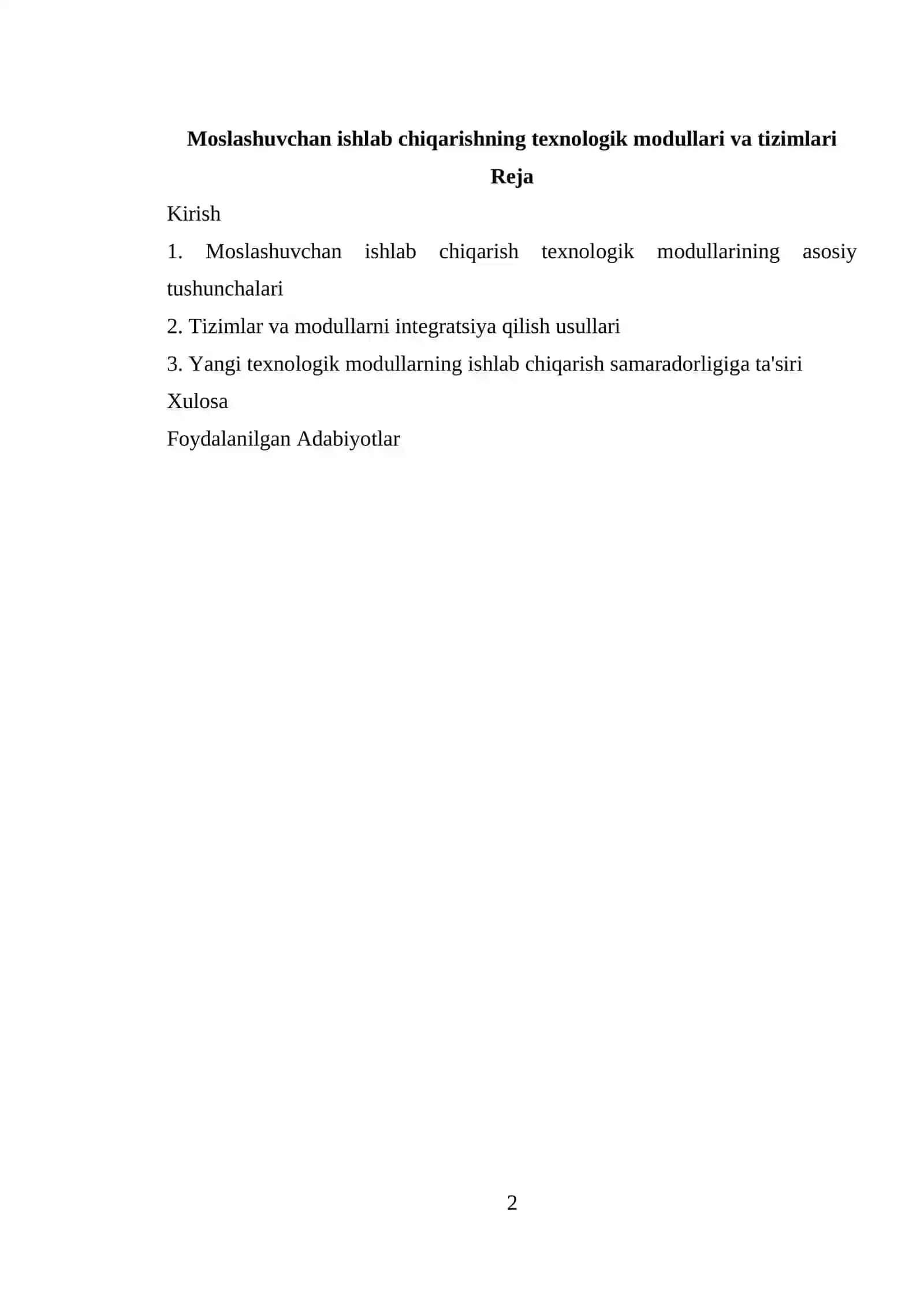 Moslashuvchan ishlab chiqarishning texnologik modullari va tizimlari 2