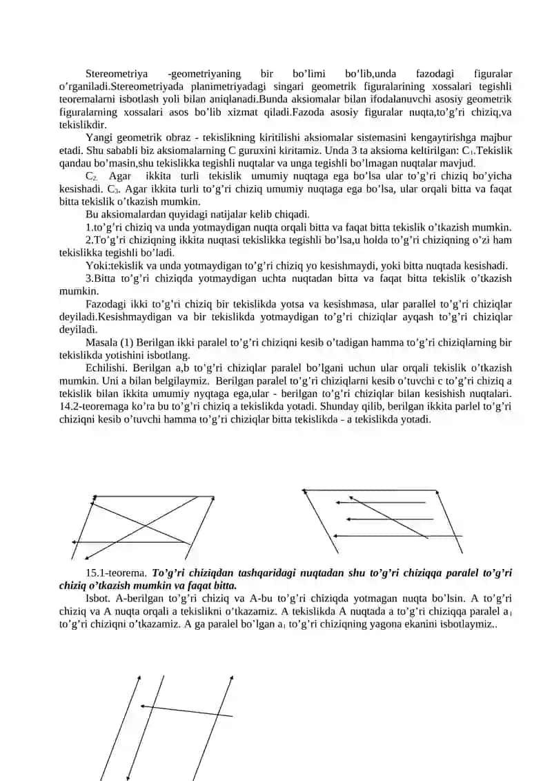 Stereometriya aksiomalarining ba’zi natijalari 2