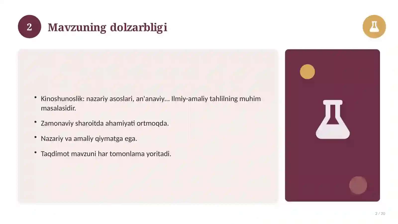 Kinoshunoslik: nazariy asoslari, an'anaviy yondashuvda (Magistrlik dissertatsiyasi mavzusi) 2