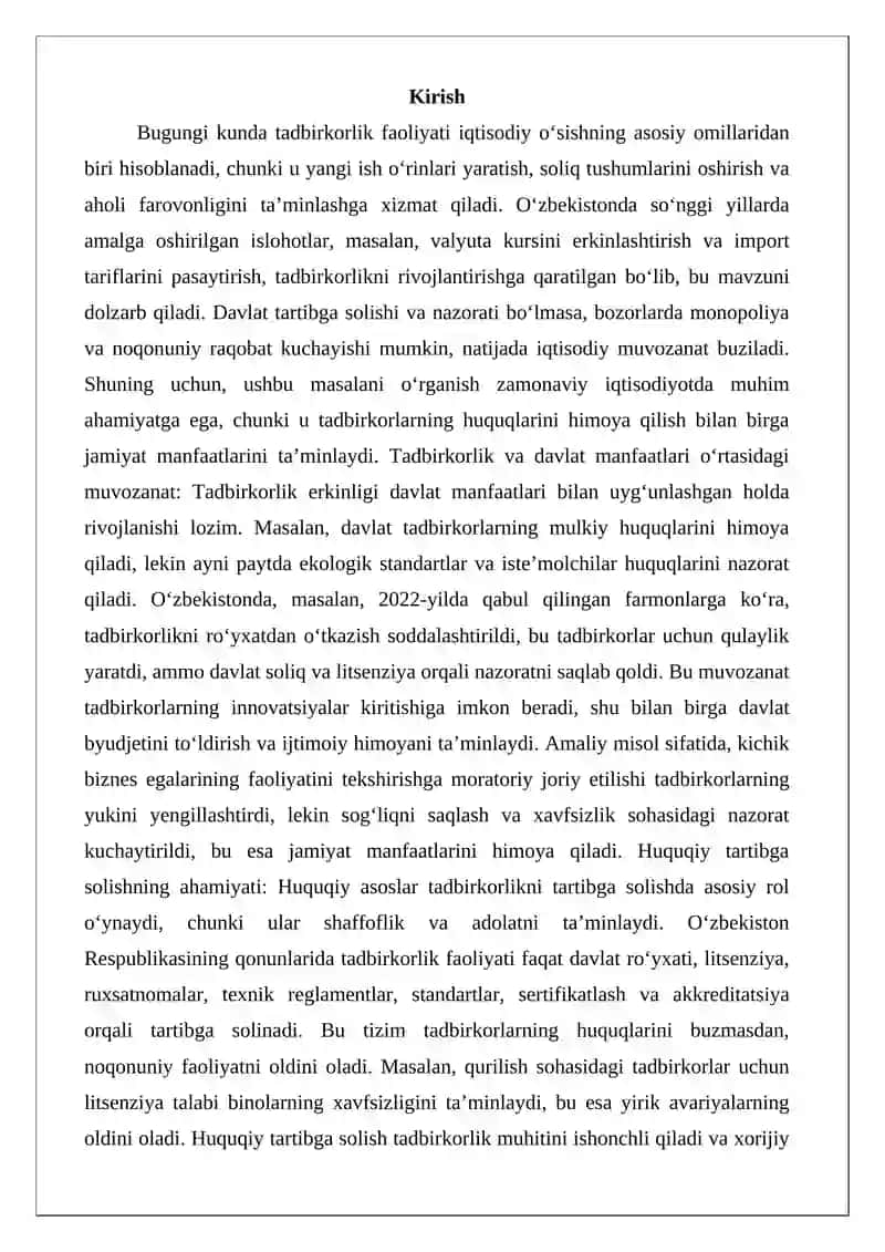Tadbirkorlik faoliyati davlat tomonidan tartibga solinishi 2