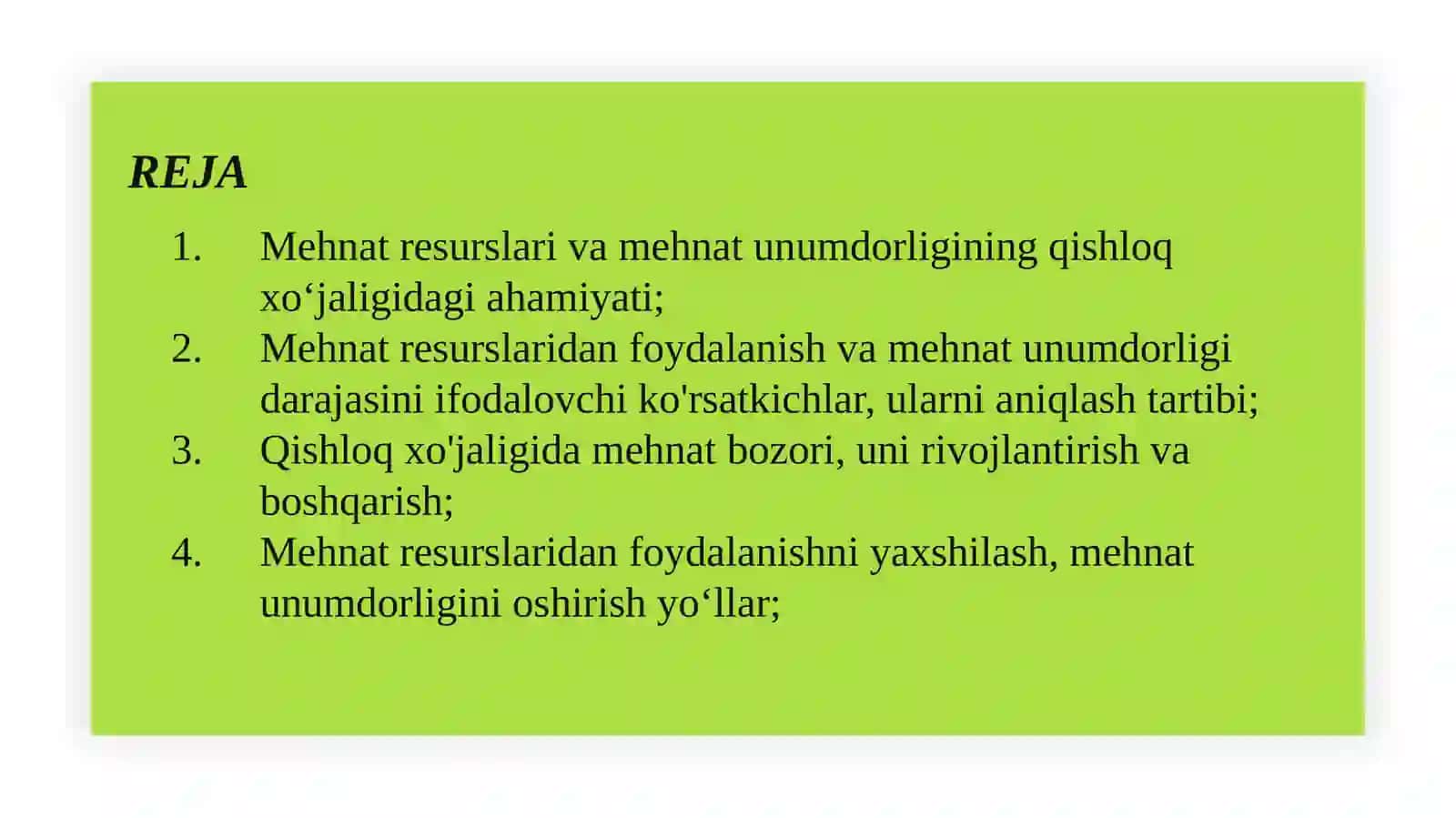 Raqamli qishloq xo’jaligida mehnat resurslari va ulardan foydalanish samaradorligi 2