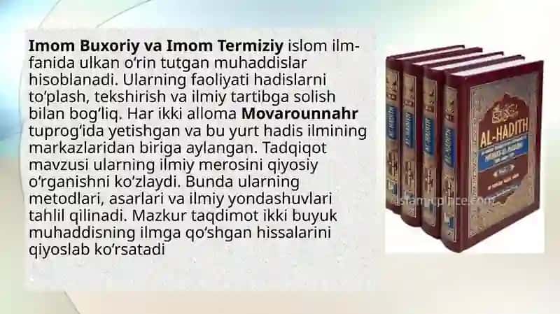 Imom Buxoriy va Imom Termiziy hadis ilmiga qo'shgan hissasi 2