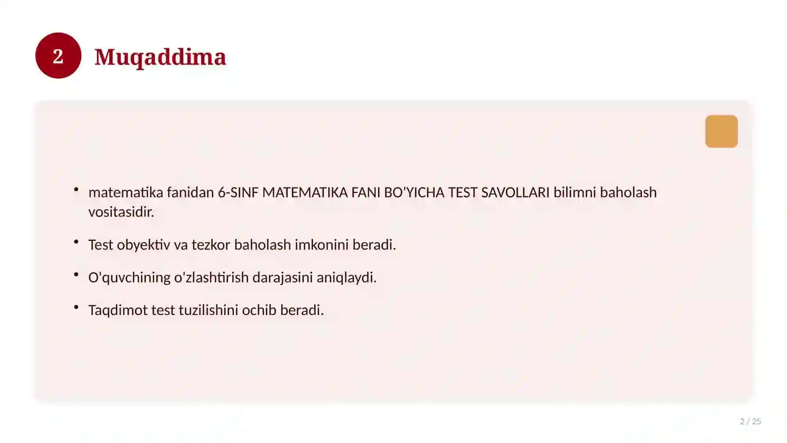 6-SINF MATEMATIKA FANI BO'YICHA TEST SAVOLLARI 2