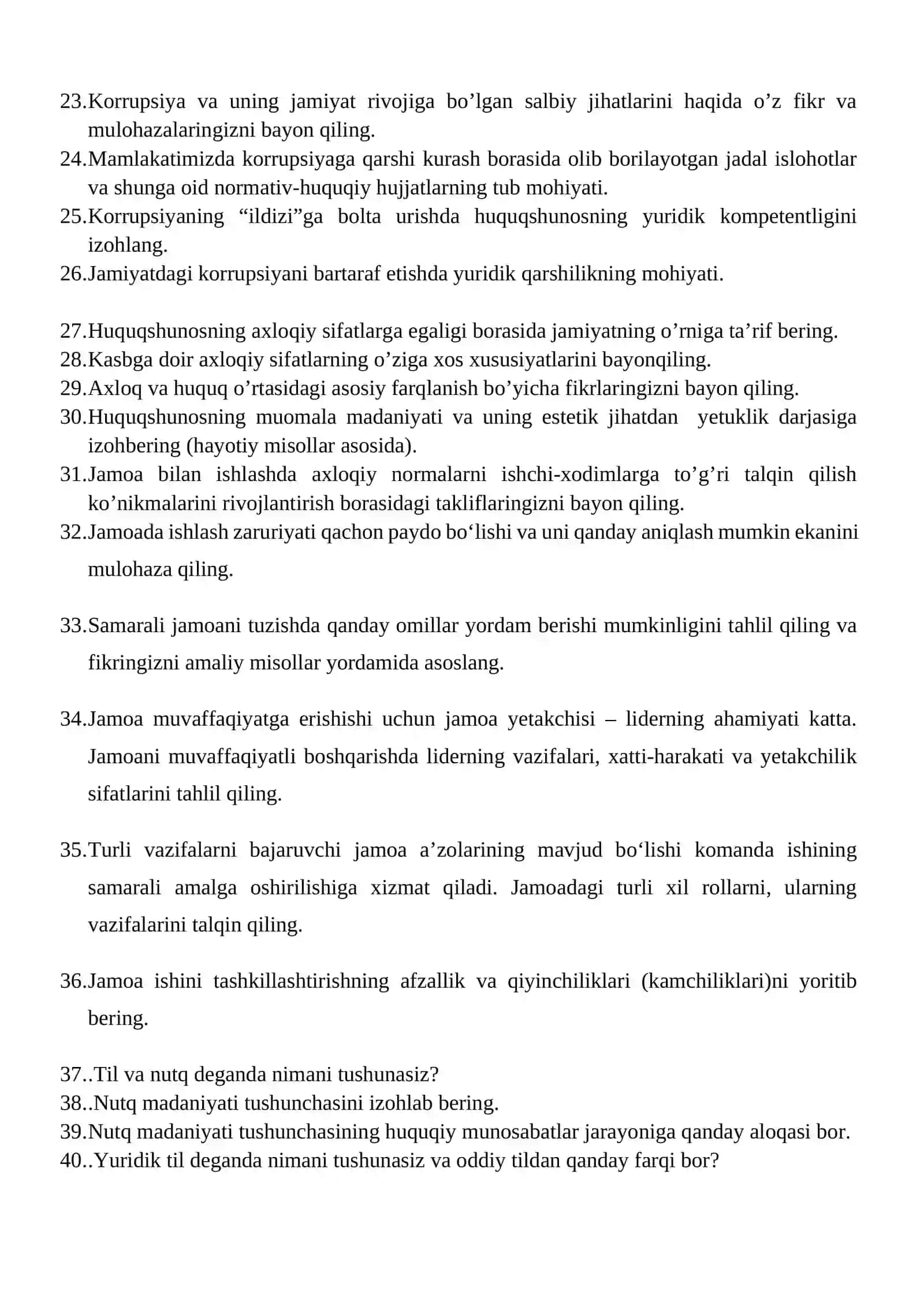 HUQUQIY KONIKMA VA METODOLOGIYA FANIDAN YAKUNIY NAZORAT SAVOLLARI 2