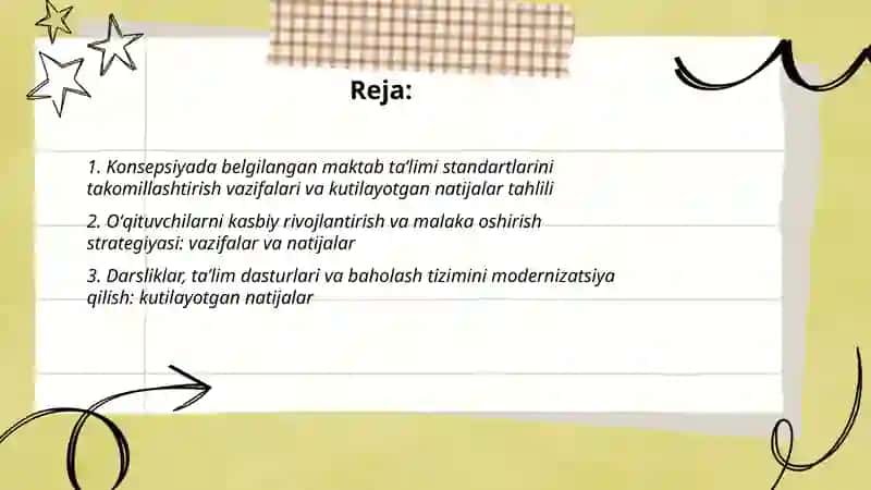 Oʻzbekiston Respublikasi Xalq taʻlimi tizimini 2030-yilgacha rivojlantirish Konsepsiyasida belgilangan vazifalar va kutilayotgan natijalar tahlili 2
