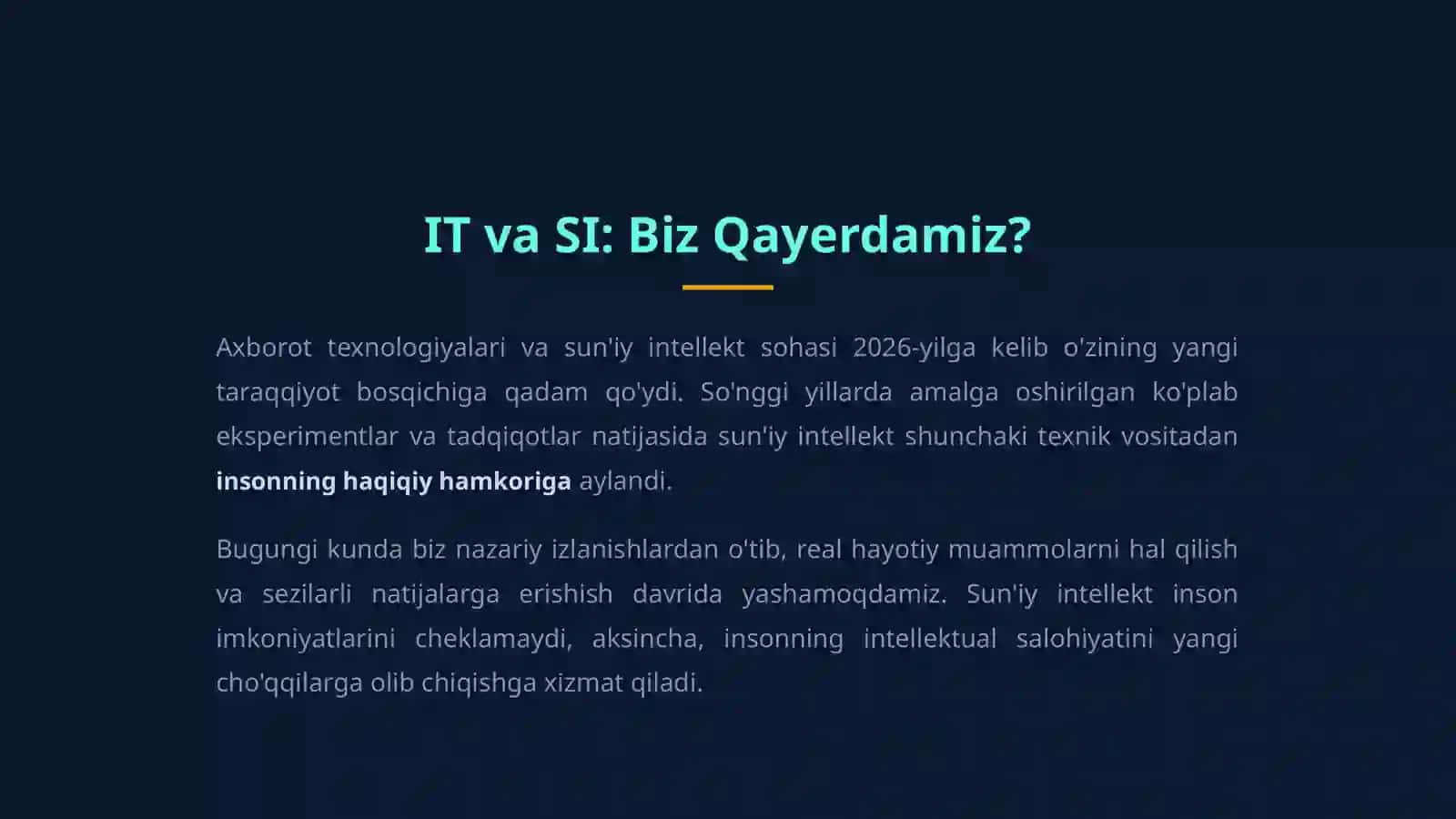 Axborot Texnologiyalari va Sun'iy Intellekt 2026-yil Trendlari: Hamkorlik va Innovatsiya 2