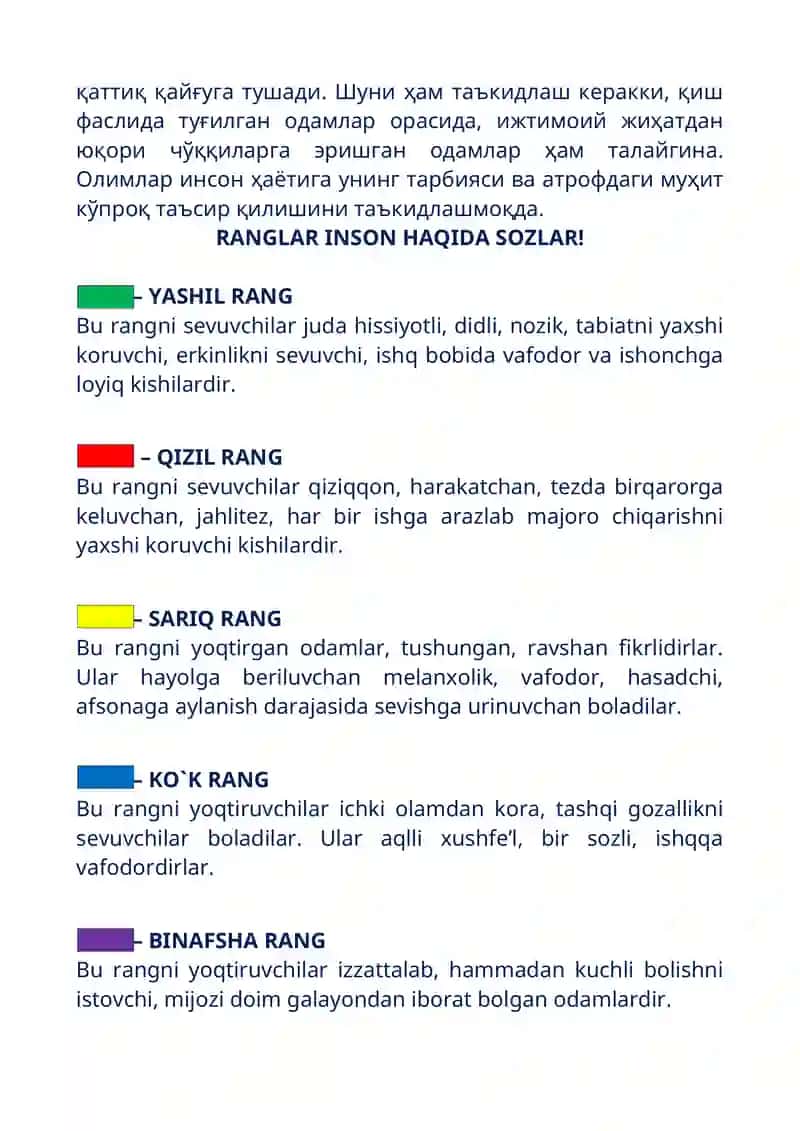 RANGlAR INSON HAQIDA SOZLAR 2