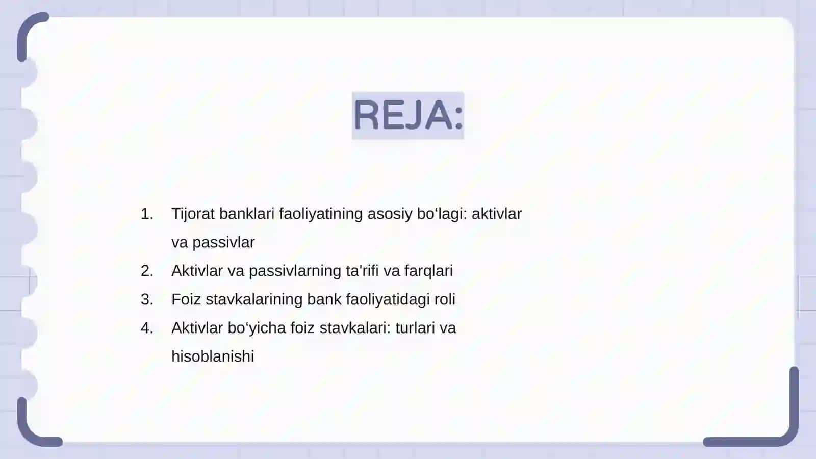 Tijorat banklarining aktiv va passivlari bojida foiz stavkalari 2