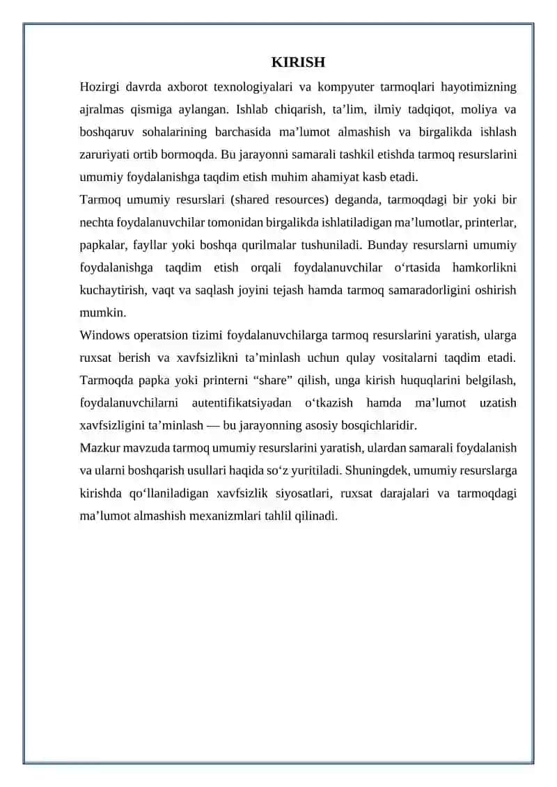 Tarmoq umumiy resurslari haqida umumiy tushuncha 2