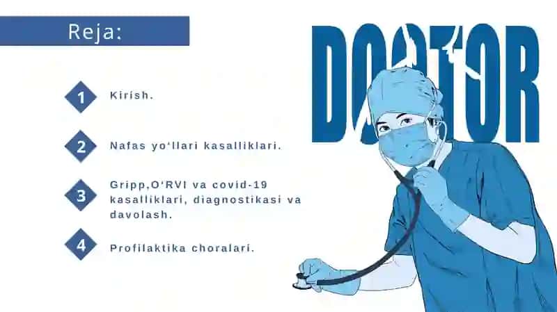 Gripp, OʻRVI va Covid-19 kasalliklari etiologiyasi klinikasi va davolash. 2
