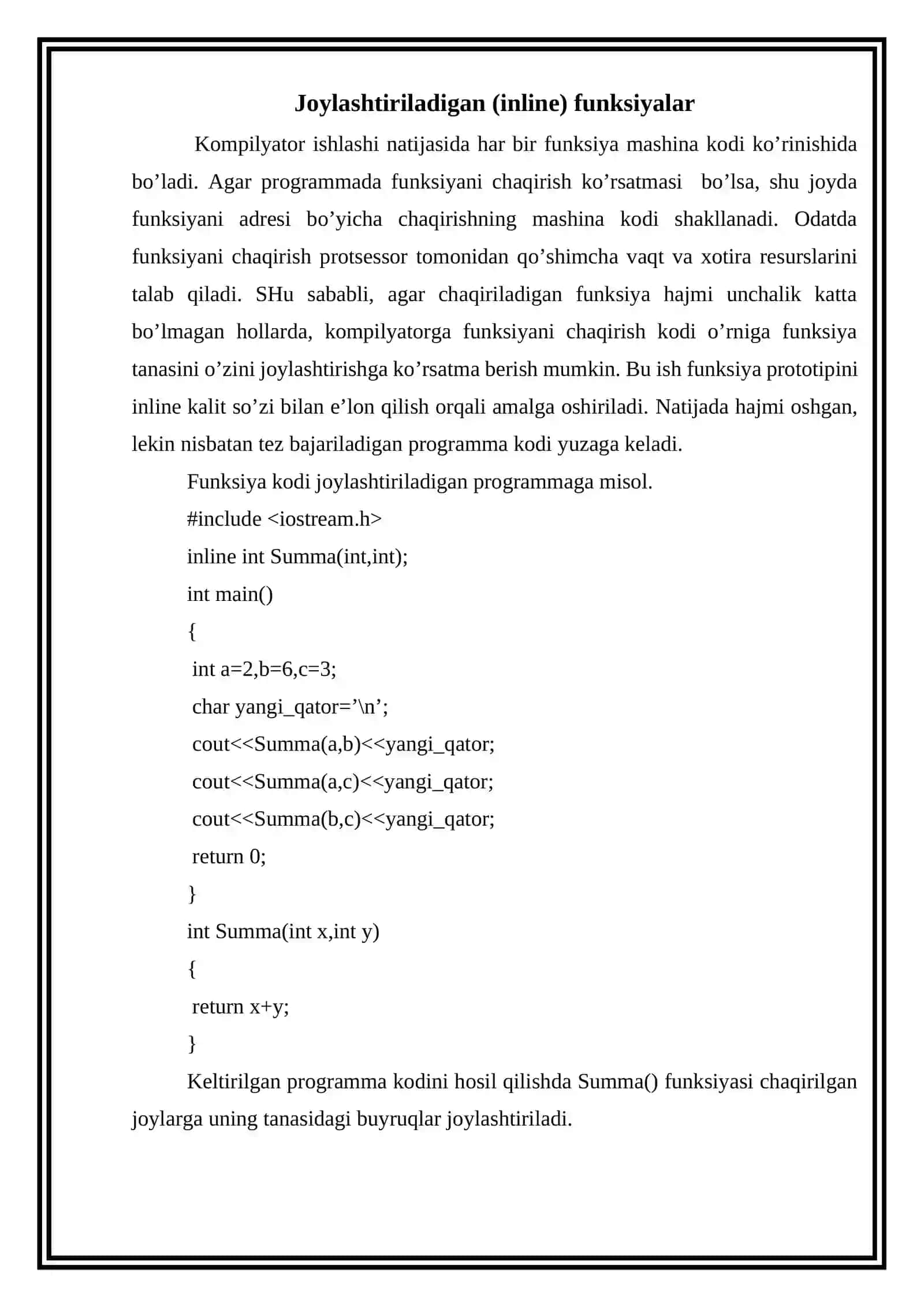Joylashtiriladigan (inline) funksiyalar 2