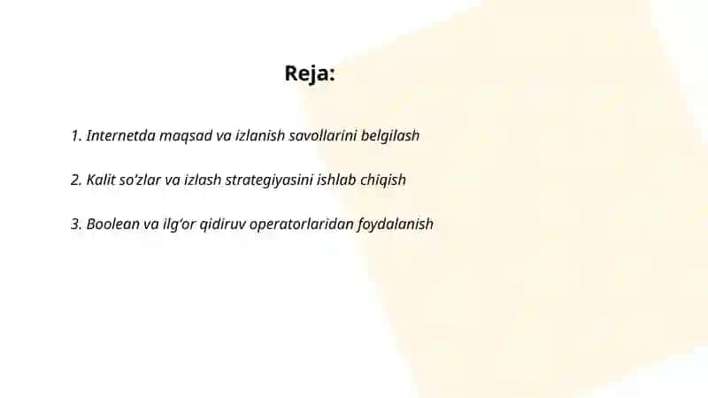 Internet tarmog'ida samarali izlanishni tashkil etish 2