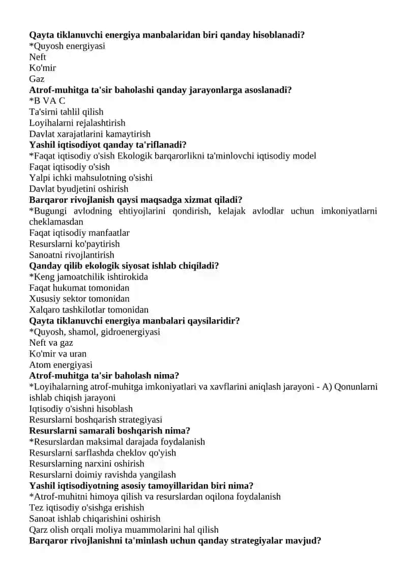 YASHIL IQTISOD TEST 2