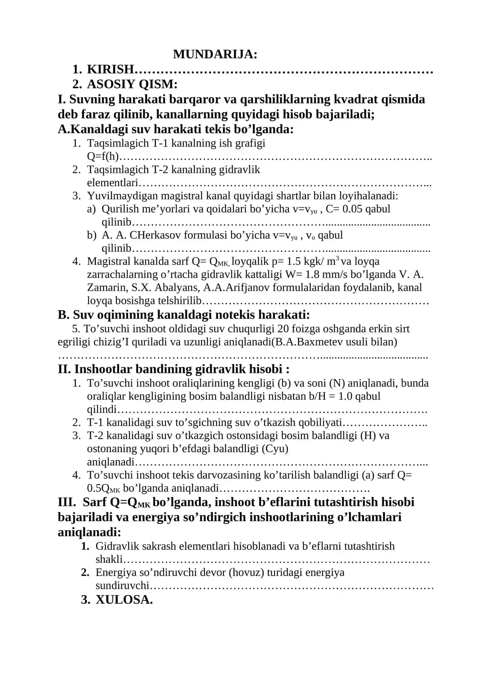 Magistral kanalda gidrotexnik inshootlar bandini loyihalashtirish 2