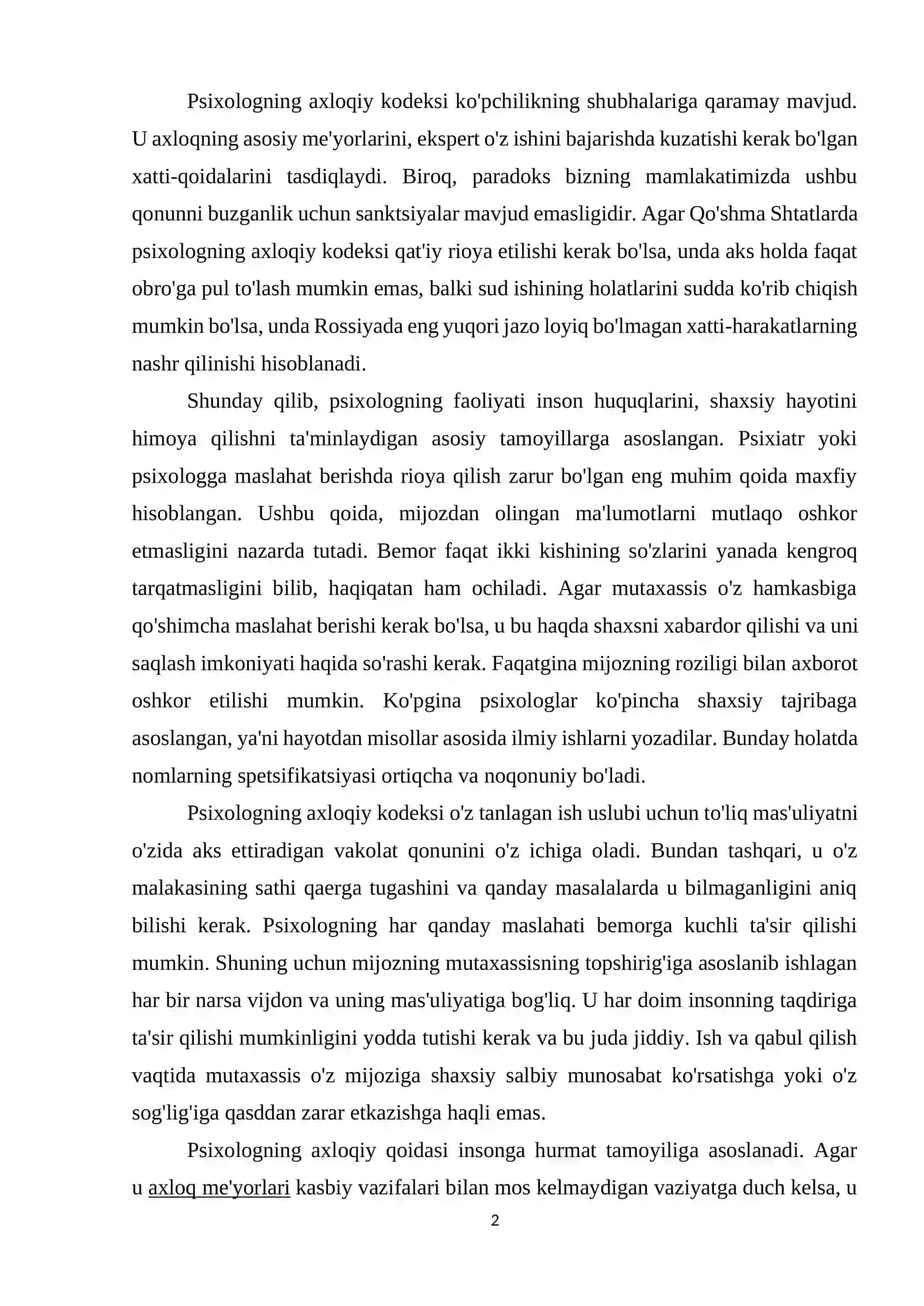PSIXOLOGNING AXLOQIY TAMOYILLARI VA XULQ-ATVORI KODEKSI 2