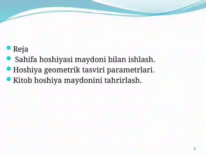 Hoshiya maydoni bilan ishlash. 2