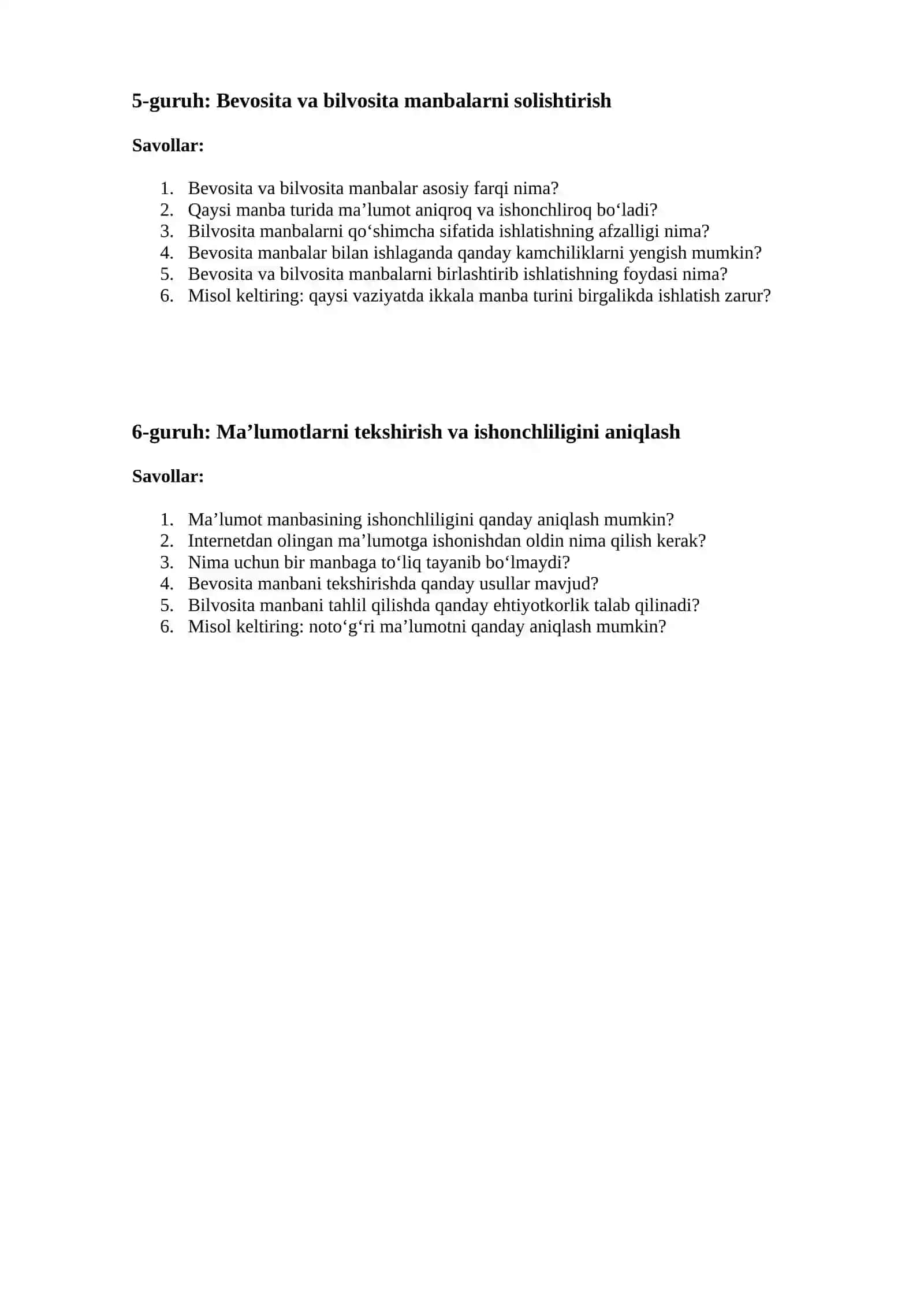 Bevosita manbalar afzalliklari 2