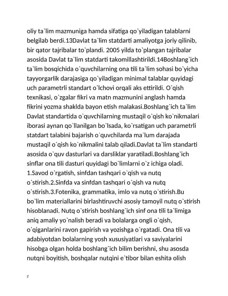 Boshlangʻich taʼlim davlat standarti mazmuni 2