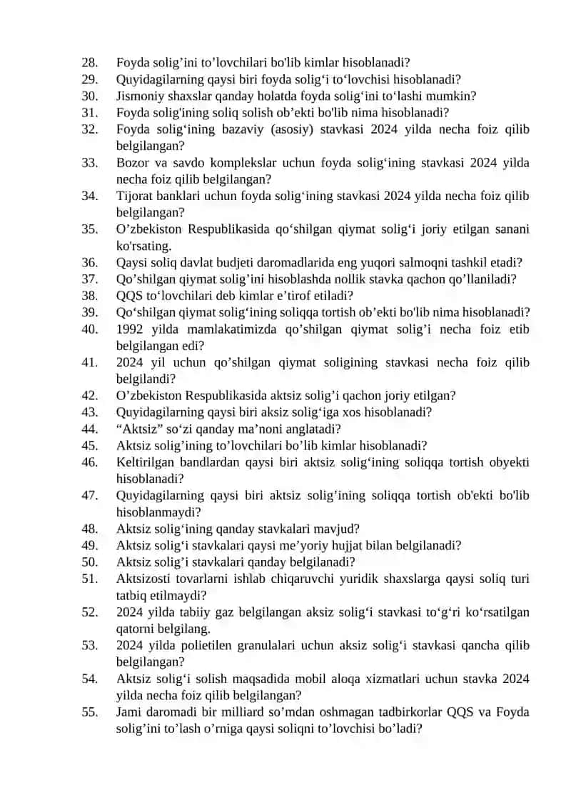 Soliq test yakuniy 2
