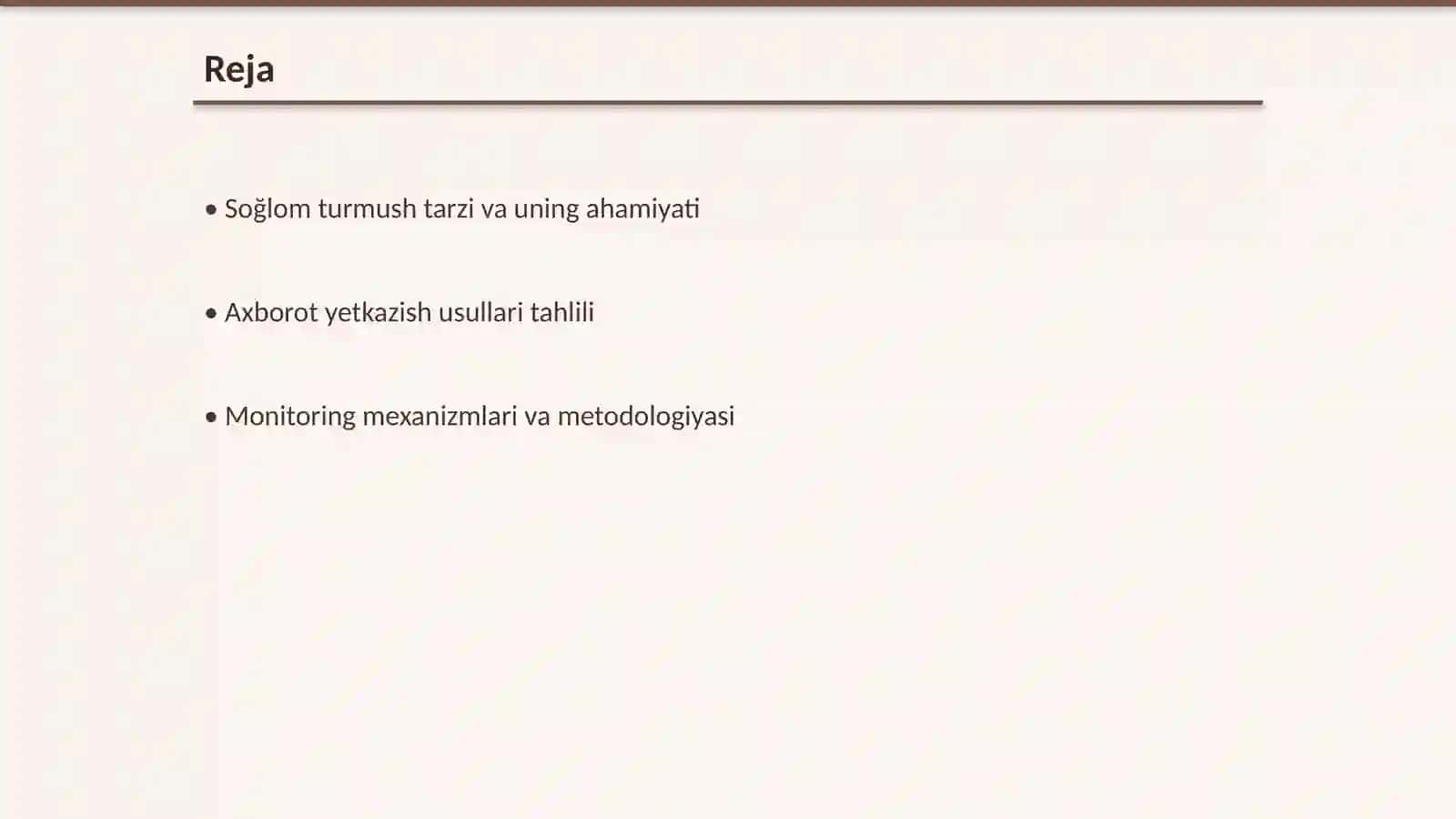 Soğlom turmush tarzini shakllantirish boʻyicha aholiga axborot yetkazish usullari olib borilgan ishlarni monitoring qilish va baholash 2