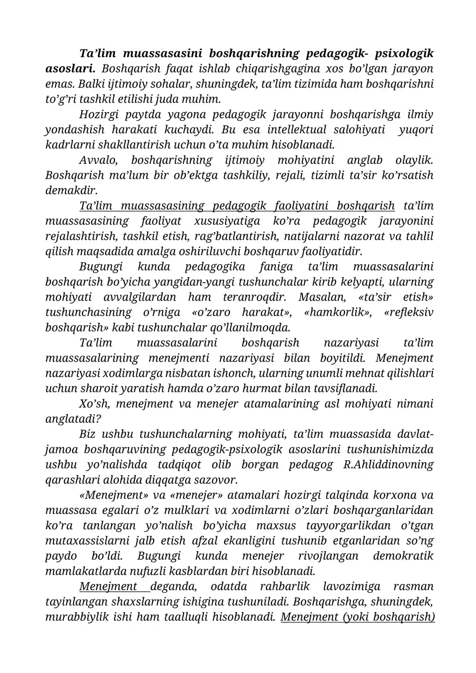 O’ZBEKISTON RESPUBLIKASI TA’LIM MUASSASASI MENEJMENTI 2