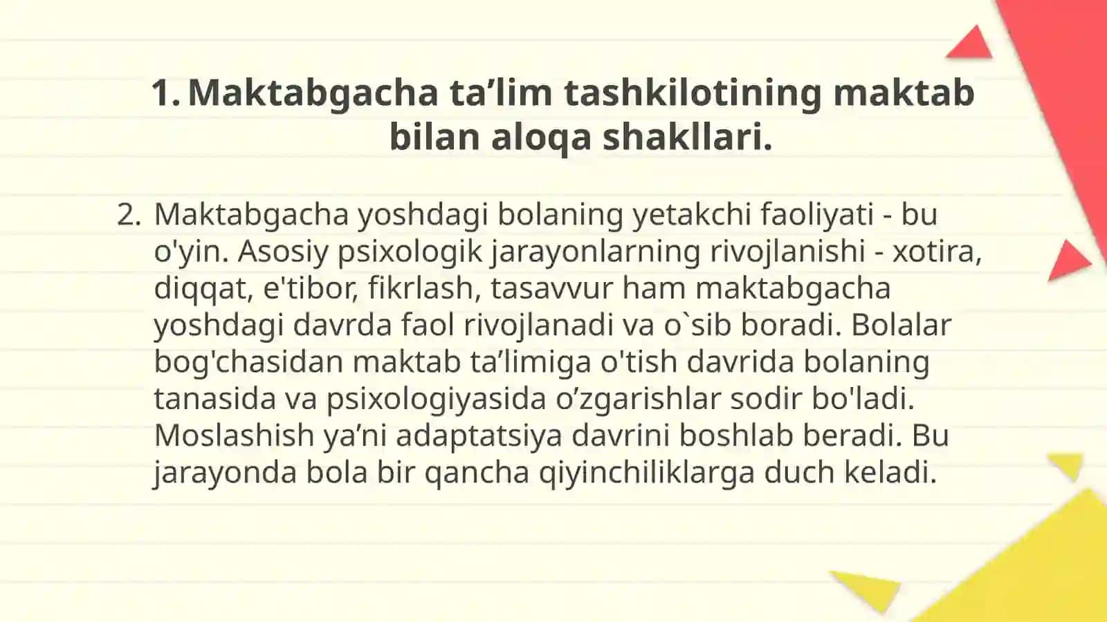 Maktabgacha ta’lim tashkilotining maktab bilan aloqa shakllari 2
