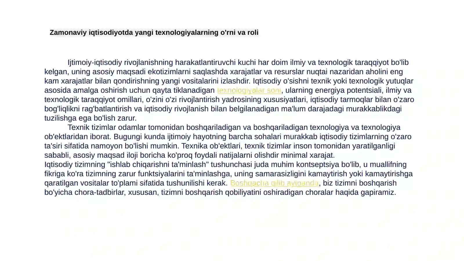 IQTISODIYOTDA TEXNOLOGIYANING O’RNI 2