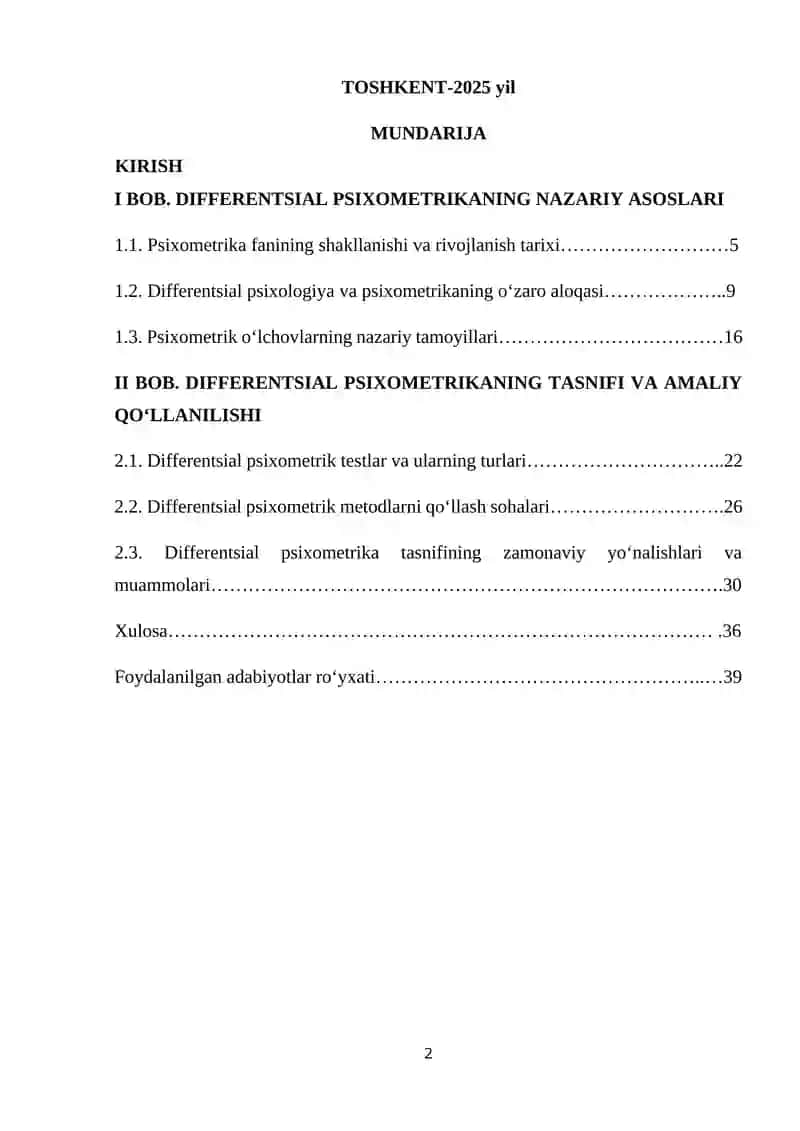 DIFFERENTSIAL PSIXOMETRIKA TASNIFI 2