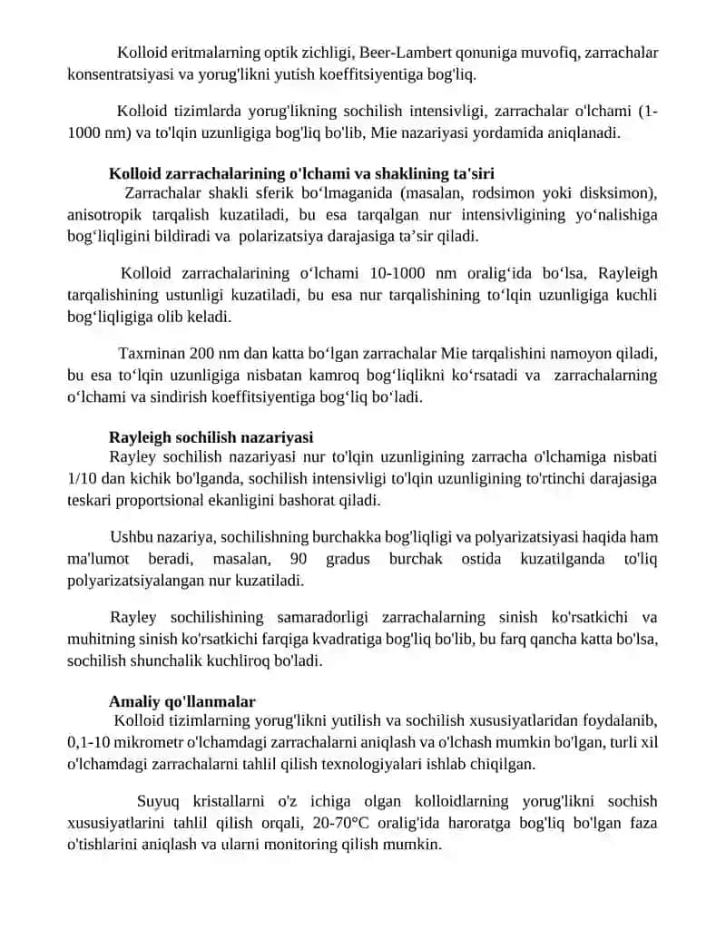 Kolloid Tizimlar va Nurlarning Yutilishi 2