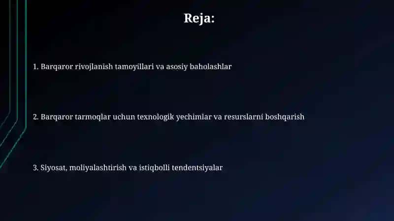 Barqaror tarmoqlar uchun strategiyalar 2