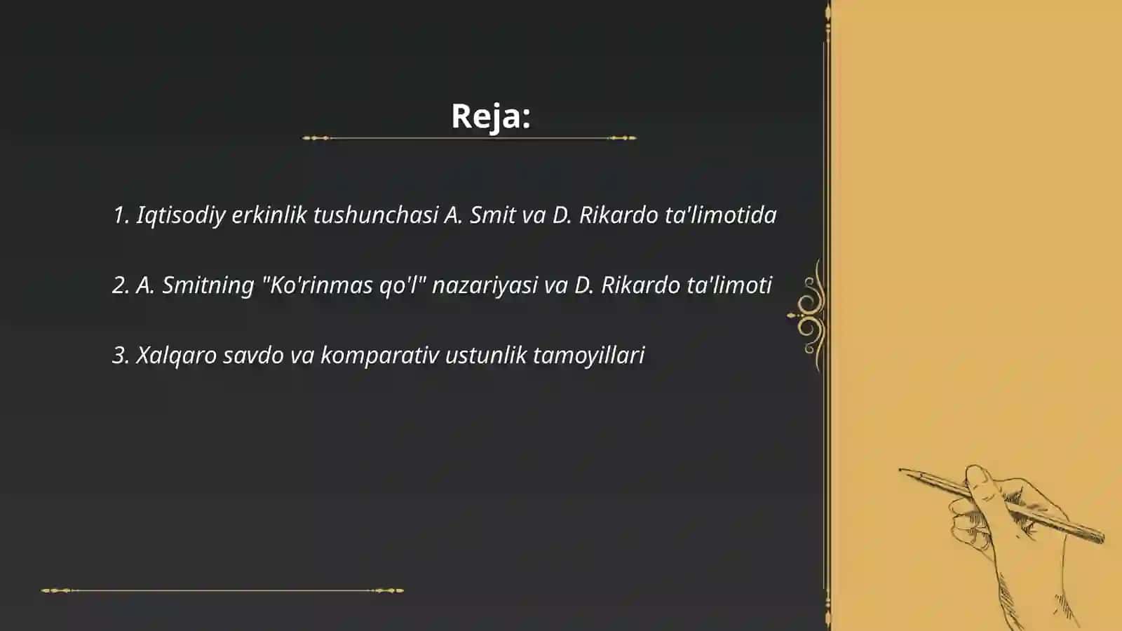 A.Smit va hozirgi zamon. D.Rikardo taʼlimotining farqlarini tahlil qilish 2