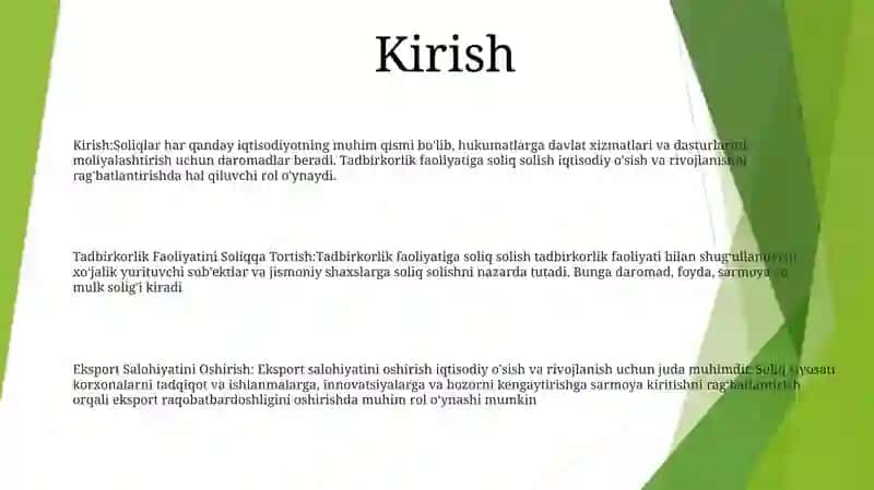 Tadbirkorlik Faoliyatini Soliqqa Tortish Va Eksport Salohiyatini Oshirish 2