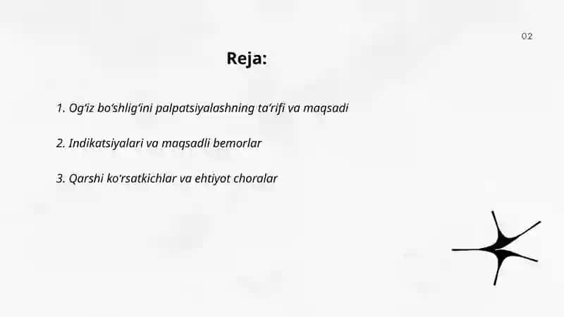 Ogʻiz boʻshligʻini palpatsiyalash 2