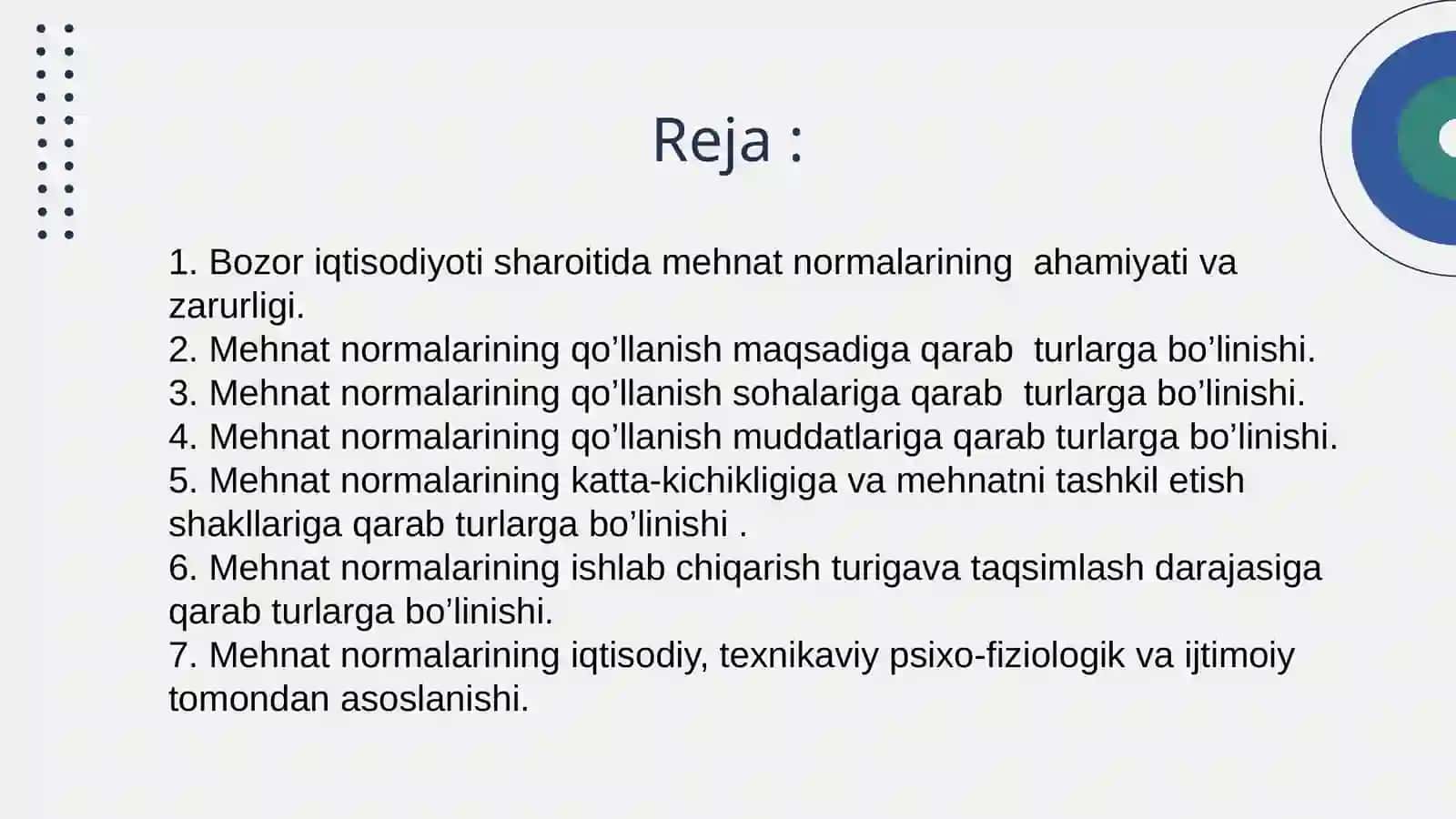 Mehnatni me'yorlash, mehnat me'yorlari, ularning vazifalari va korxonani boshqarishdagi roli 2
